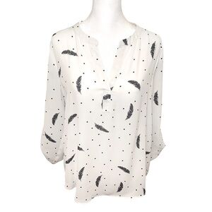 DR2 White Blouse with Black Feather and Dot Print | Size Medium
